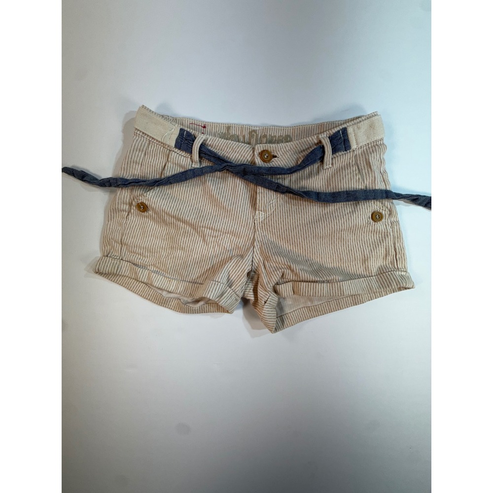 WallFlower Tan White Striped Cuffed Shorts Size 1 Low Rise Nautical Beach